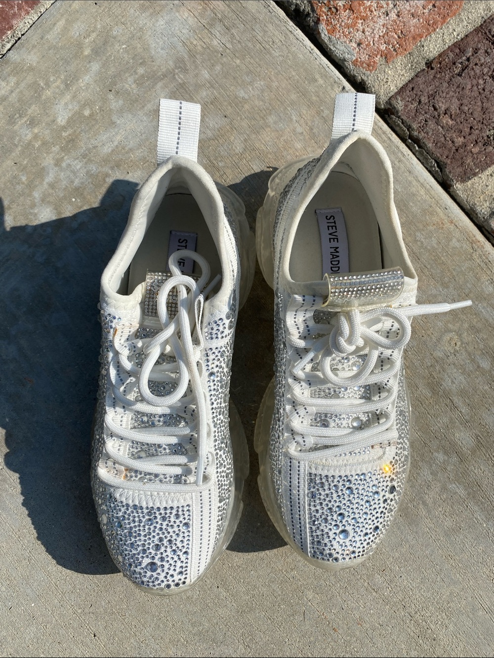 Steve Madden White Crystal Embellished Chunky Sneakers - Picture 10 of 16